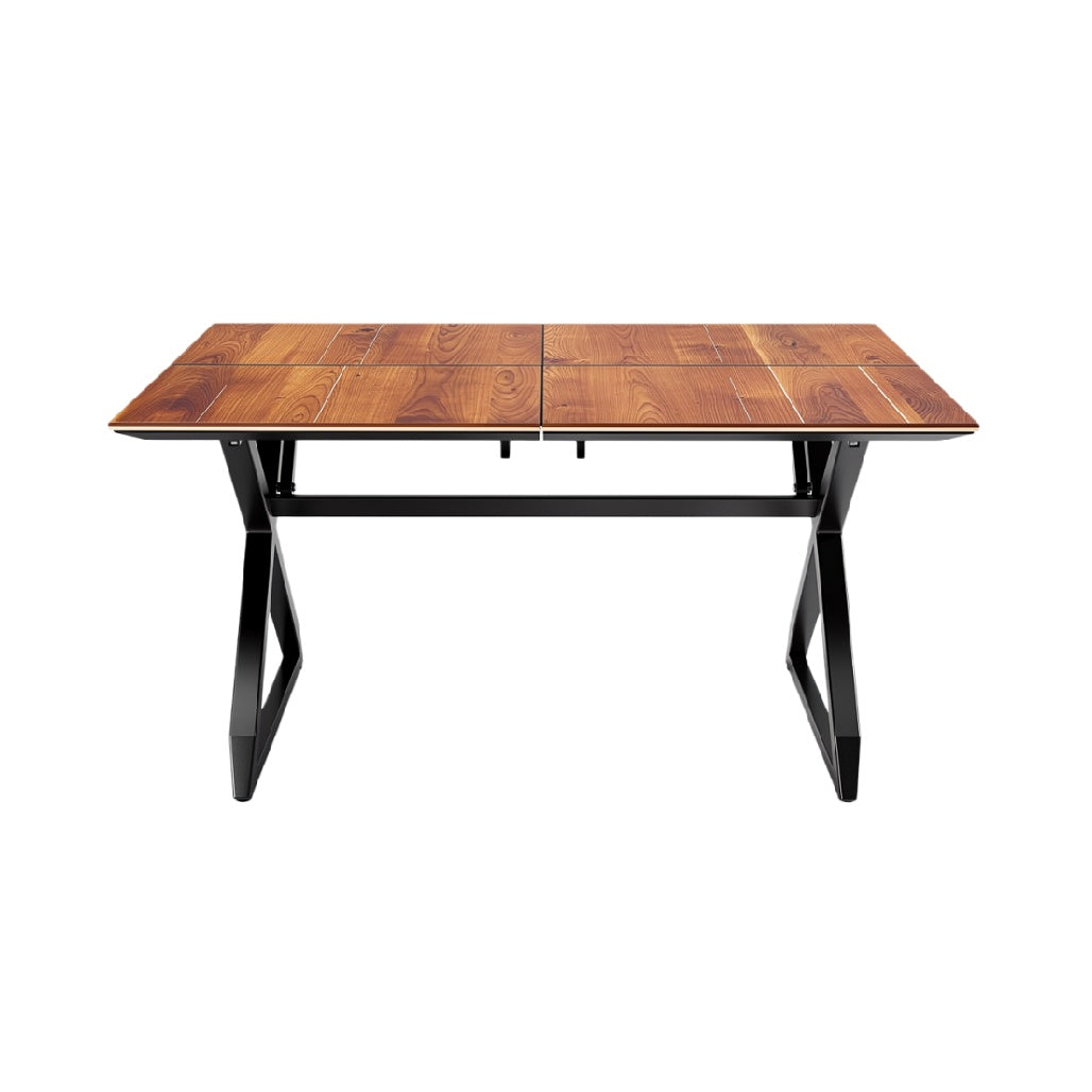**Moderne Uitschuifbare Eettafel met Houten Blad en Stalen Frame**
