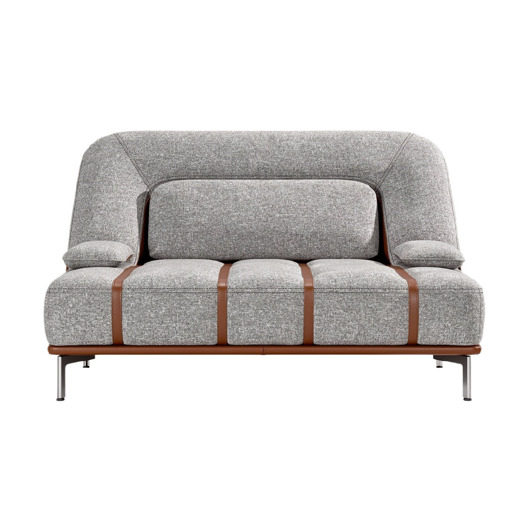 **Moderne Grijze Sofa met Leren Accenten**