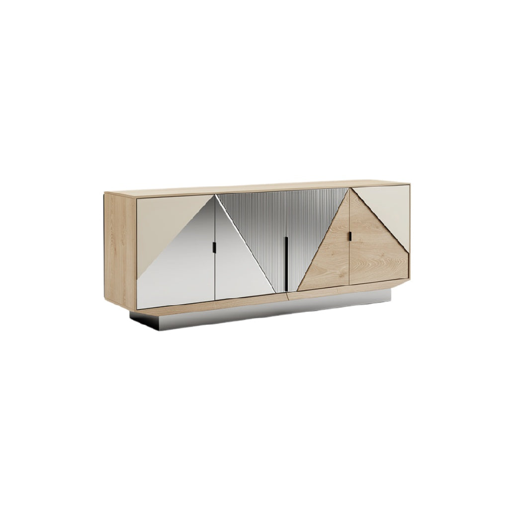 Modern Geometrische Dressoir met Spiegeldeurtjes en Houten Afwerking