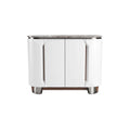 Moderne Wit Gekleurde Dressoir met Marmeren Bovenblad en Houten Accenten