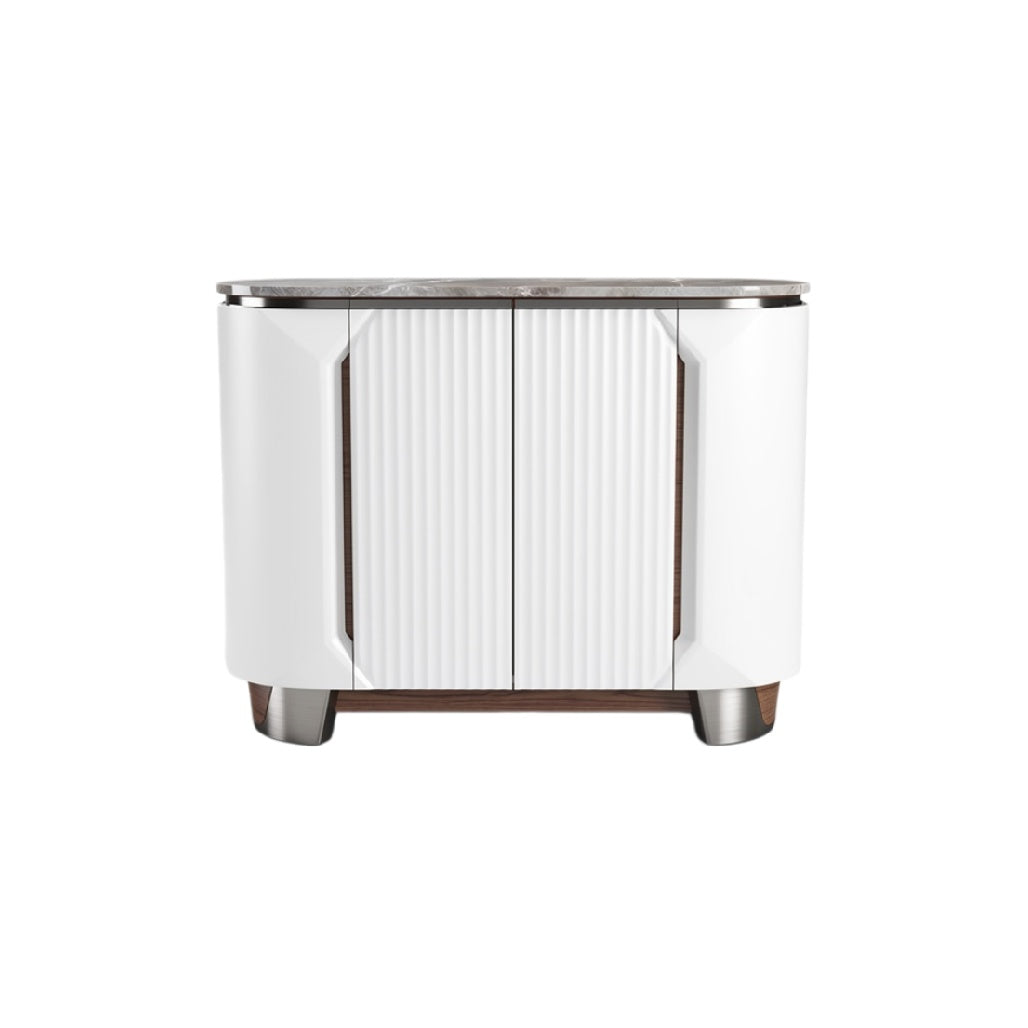 Moderne Wit Gekleurde Dressoir met Marmeren Bovenblad en Houten Accenten