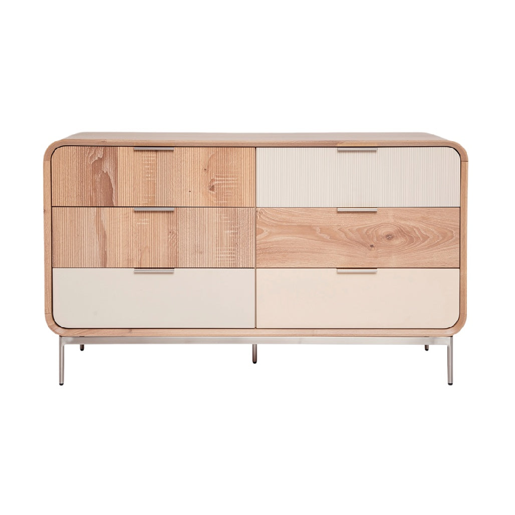 Moderne Houten Ladeblok met Minimalistisch Design en Combinatie van Texturen