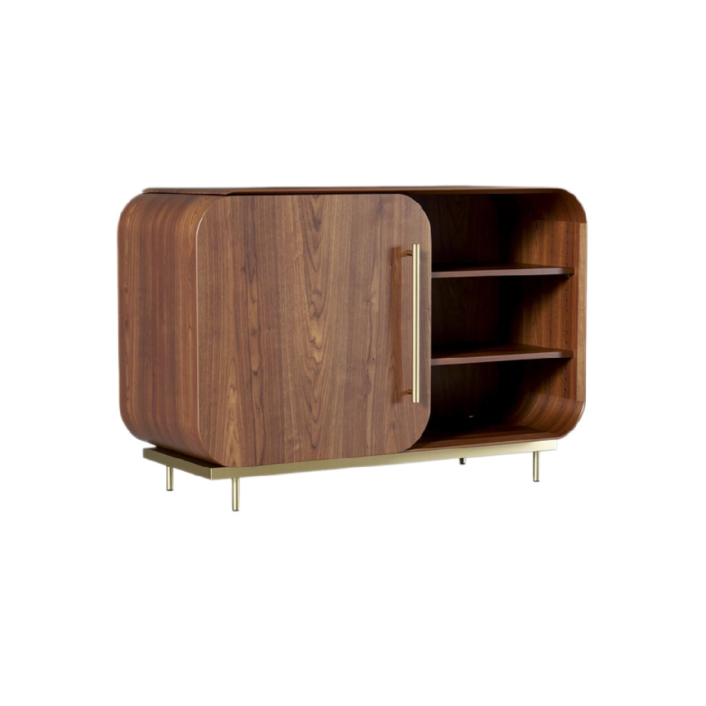 Moderne Houten Dressoir met Gouden Poten en Ronde Hoeken